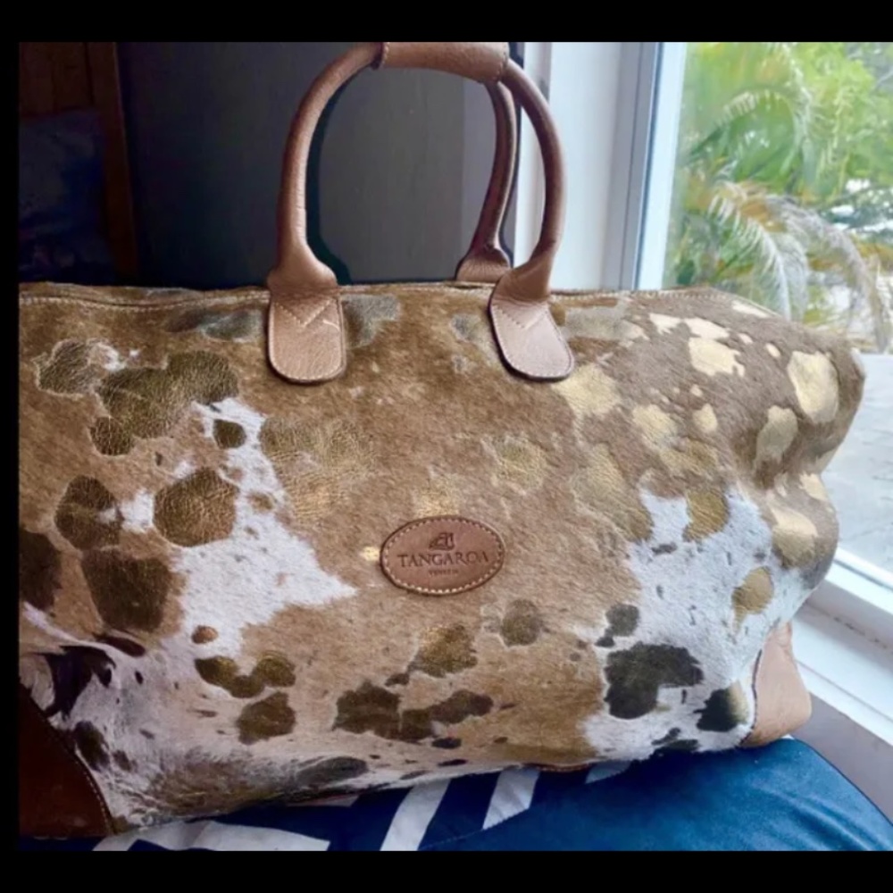 Terrida  Cowhide /metallic weekend Travel Bag duffle/￼ luggage￼ ,Vacation Bag